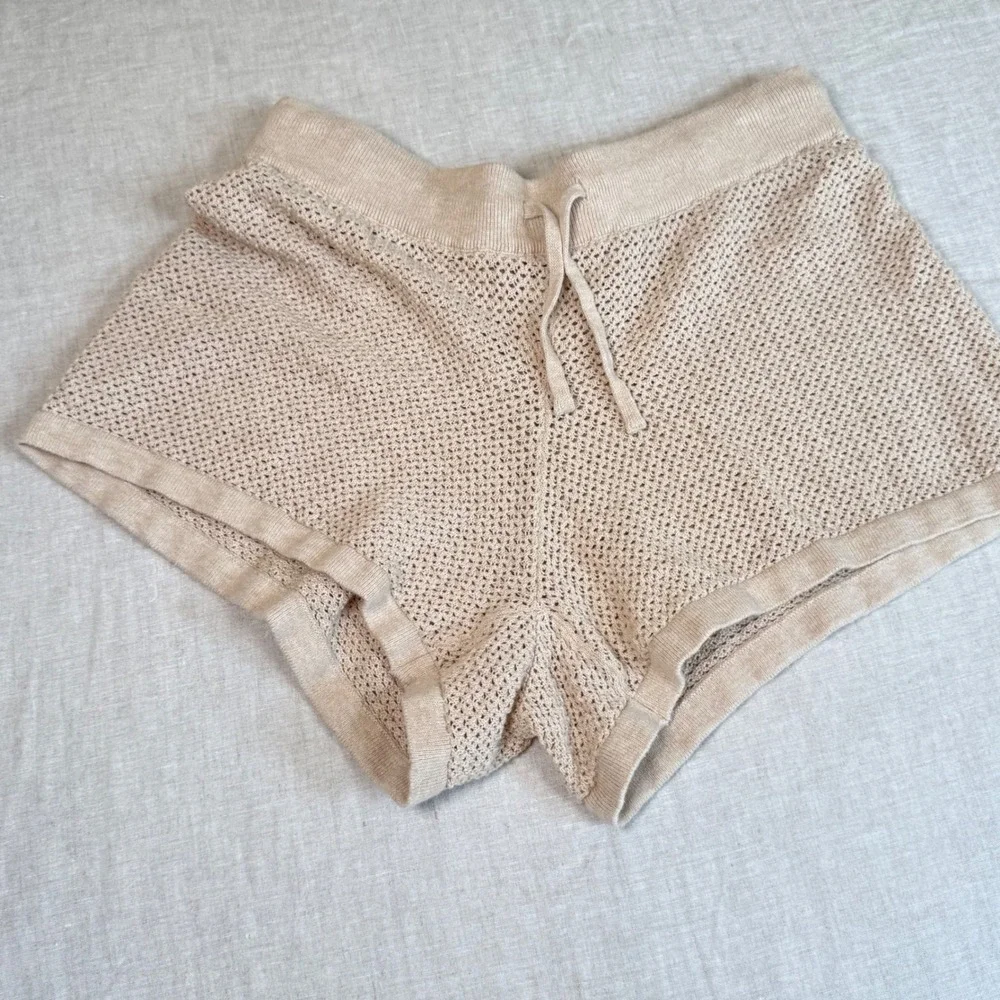 Pact Crochet Knit Shorts Womens S Beige Beachside Linen Crochet Organic Cotton